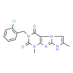 ChemSpider 2D Image | 3-(2-Chlorobenzyl)-1,7-dimethyl-1H-imidazo[2,1-f]purine-2,4(3H,8H)-dione | C16H14ClN5O2