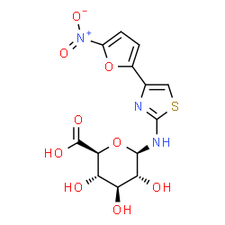 ChemSpider 2D Image | N-[4-(5-Nitro-2-furyl)-1,3-thiazol-2-yl]-beta-D-glucopyranuronosylamine | C13H13N3O9S