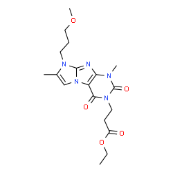 ChemSpider 2D Image | Ethyl 3-[8-(3-methoxypropyl)-1,7-dimethyl-2,4-dioxo-1,2,4,8-tetrahydro-3H-imidazo[2,1-f]purin-3-yl]propanoate | C18H25N5O5