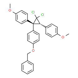 ChemSpider 2D Image | 1,1'-{(1S,2R)-1-[4-(Benzyloxy)phenyl]-3,3-dichloro-1,2-cyclopropanediyl}bis(4-methoxybenzene) | C30H26Cl2O3