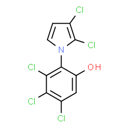 ChemSpider 2D Image | 3,4,5-Trichloro-2-(2,3-dichloro-1H-pyrrol-1-yl)phenol | C10H4Cl5NO