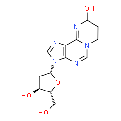 ChemSpider 2D Image | 3-(2-Deoxy-Î²-D-erythro-pentofuranosyl)-3,7,8,9-tetrahydropyrimido[2,1-i]purin-9-ol | C13H17N5O4