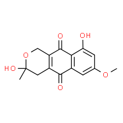 ChemSpider 2D Image | 3,4-Dihydro-3,9-dihydroxy-7-methoxy-3-methyl-1H-naphtho(2,3-c)pyran-5,10-dione | C15H14O6