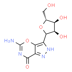 ChemSpider 2D Image | (1xi)-1-(5-Amino-7-oxo-2,7-dihydropyrazolo[3,4-e][1,3]oxazin-3-yl)-1,4-anhydro-D-ribitol | C10H12N4O6