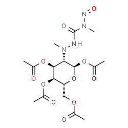 ChemSpider 2D Image | 1,3,4,6-Tetra-O-acetyl-2-deoxy-2-{1-methyl-2-[methyl(nitroso)carbamoyl]hydrazino}-alpha-D-altropyranose | C17H26N4O11