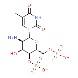 ChemSpider 2D Image | 1-(2-Amino-2-deoxy-4,6-di-O-sulfo-beta-D-glucopyranosyl)-5-methyl-2,4(1H,3H)-pyrimidinedione | C11H17N3O12S2