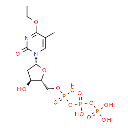 ChemSpider 2D Image | 1-[2-Deoxy-5-O-(hydroxy{[hydroxy(phosphonooxy)phosphoryl]oxy}phosphoryl)-beta-D-erythro-pentofuranosyl]-4-ethoxy-5-methyl-2(1H)-pyrimidinone | C12H21N2O14P3