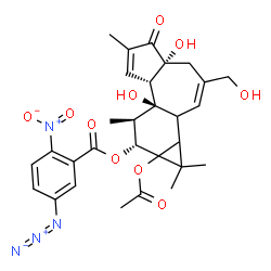 ChemSpider 2D Image | (4aR,7aS,7bS,8R,9R)-9a-Acetoxy-4a,7b-dihydroxy-3-(hydroxymethyl)-1,1,6,8-tetramethyl-5-oxo-1a,1b,4,4a,5,7a,7b,8,9,9a-decahydro-1H-cyclopropa[3,4]benzo[1,2-e]azulen-9-yl 5-azido-2-nitrobenzoate | C29H32N4O10