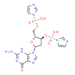 ChemSpider 2D Image | 2'-Deoxy-3',5'-bis-O-[hydroxy(1H-imidazol-1-yl)phosphoryl]guanosine | C16H19N9O8P2