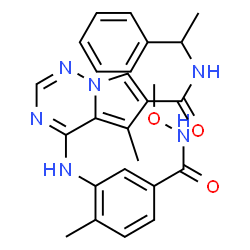 ChemSpider 2D Image | 4-{[5-(Methoxycarbamoyl)-2-methylphenyl]amino}-5-methyl-N-(1-phenylethyl)pyrrolo[2,1-f][1,2,4]triazine-6-carboxamide | C25H26N6O3