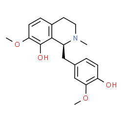 ChemSpider 2D Image | (1S)-1-(4-Hydroxy-3-methoxybenzyl)-7-methoxy-2-methyl-1,2,3,4-tetrahydro-8-isoquinolinol | C19H23NO4