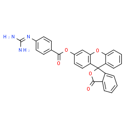 ChemSpider 2D Image | 3-Oxo-3H-spiro[2-benzofuran-1,9'-xanthen]-3'-yl 4-[(diaminomethylene)amino]benzoate | C28H19N3O5