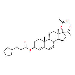 ChemSpider 2D Image | (3beta)-17-Acetoxy-6-methyl-20-oxopregna-4,6-dien-3-yl 3-cyclopentylpropanoate | C32H46O5