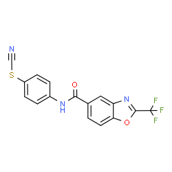 ChemSpider 2D Image | 4-({[2-(Trifluoromethyl)-1,3-benzoxazol-5-yl]carbonyl}amino)phenyl thiocyanate | C16H8F3N3O2S