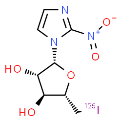 ChemSpider 2D Image | 1-[5-Deoxy-5-(~125~I)iodo-beta-D-arabinofuranosyl]-2-nitro-1H-imidazole | C8H10125IN3O5