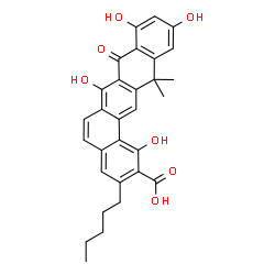 ChemSpider 2D Image | 1,7,9,11-Tetrahydroxy-13,13-dimethyl-8-oxo-3-pentyl-8,13-dihydrobenzo[a]tetracene-2-carboxylic acid | C30H28O7