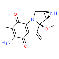 ChemSpider 2D Image | (1aR,8aR,8bR)-6-Amino-8a-methoxy-5-methyl-8-methylene-1,1a,2,8,8a,8b-hexahydroazireno[2',3':3,4]pyrrolo[1,2-a]indole-4,7-dione | C14H15N3O3