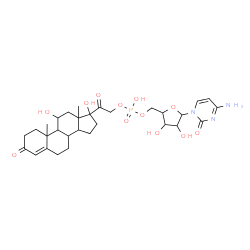 ChemSpider 2D Image | 4-Amino-1-(5-O-{[(11,17-dihydroxy-3,20-dioxopregn-4-en-21-yl)oxy](hydroxy)phosphoryl}pentofuranosyl)-2(1H)-pyrimidinone | C30H42N3O12P