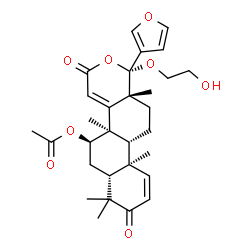 ChemSpider 2D Image | (1R,4bR,5R,6aR,10aR,10bR,12aR)-1-(3-Furyl)-1-(2-hydroxyethoxy)-4b,7,7,10a,12a-pentamethyl-3,8-dioxo-3,4b,5,6,6a,7,8,10a,10b,11,12,12a-dodecahydro-1H-naphtho[2,1-f]isochromen-5-yl acetate | C30H38O8