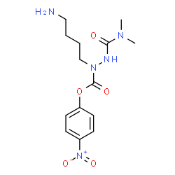 ChemSpider 2D Image | 4-Nitrophenyl 1-(4-aminobutyl)-2-(dimethylcarbamoyl)hydrazinecarboxylate | C14H21N5O5