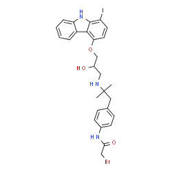 ChemSpider 2D Image | 2-Bromo-N-{4-[2-({2-hydroxy-3-[(1-iodo-9H-carbazol-4-yl)oxy]propyl}amino)-2-methylpropyl]phenyl}acetamide | C27H29BrIN3O3