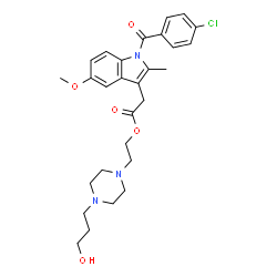 ChemSpider 2D Image | 2-[4-(3-Hydroxypropyl)-1-piperazinyl]ethyl [1-(4-chlorobenzoyl)-5-methoxy-2-methyl-1H-indol-3-yl]acetate | C28H34ClN3O5