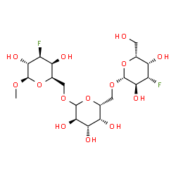 ChemSpider 2D Image | Methyl 3-deoxy-3-fluoro-beta-D-galactopyranosyl-(1->6)-D-galactopyranosyl-(1->6)-3-deoxy-3-fluoro-beta-D-galactopyranoside | C19H32F2O14