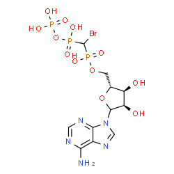 ChemSpider 2D Image | 9-{5-O-[{Bromo[hydroxy(phosphonooxy)phosphoryl]methyl}(hydroxy)phosphoryl]-D-ribofuranosyl}-9H-purin-6-amine | C11H17BrN5O12P3