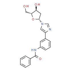 ChemSpider 2D Image | 4-[3-(Benzoylamino)phenyl]-1-(2-deoxy-beta-D-erythro-pentofuranosyl)-1H-imidazole | C21H21N3O4