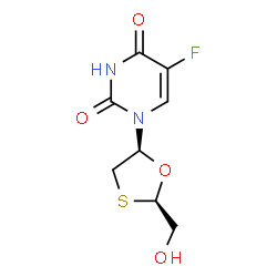 ChemSpider 2D Image | 5-Fluoro-1-[(2R,5S)-2-(hydroxymethyl)-1,3-oxathiolan-5-yl]-2,4(1H,3H)-pyrimidinedione | C8H9FN2O4S
