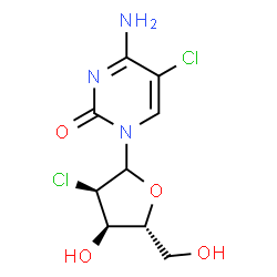 ChemSpider 2D Image | 4-Amino-5-chloro-1-(2-chloro-2-deoxy-D-ribofuranosyl)-2(1H)-pyrimidinone | C9H11Cl2N3O4