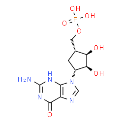 ChemSpider 2D Image | [(1R,2R,3S,4R)-4-(2-Amino-6-oxo-3,6-dihydro-9H-purin-9-yl)-2,3-dihydroxycyclopentyl]methyl dihydrogen phosphate | C11H16N5O7P