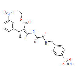 ChemSpider 2D Image | Ethyl 4-(3-nitrophenyl)-2-({oxo[(4-sulfamoylbenzyl)amino]acetyl}amino)-3-thiophenecarboxylate | C22H20N4O8S2