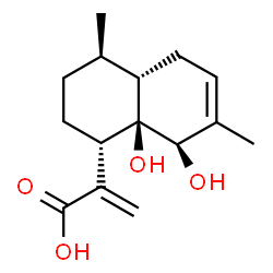 ChemSpider 2D Image | 2-[(1S,4R,4aS,8R,8aR)-8,8a-Dihydroxy-4,7-dimethyl-1,2,3,4,4a,5,8,8a-octahydro-1-naphthalenyl]acrylic acid | C15H22O4