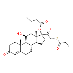 ChemSpider 2D Image | (11beta)-11-Hydroxy-3,20-dioxo-21-(propionylsulfanyl)pregn-4-en-17-yl butyrate | C28H40O6S
