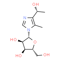 ChemSpider 2D Image | 4-[(1R)-1-Hydroxyethyl]-5-methyl-1-(beta-D-ribofuranosyl)-1H-imidazole | C11H18N2O5
