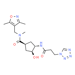 ChemSpider 2D Image | (1S,3S,4S)-N-[(3,5-Dimethyl-1,2-oxazol-4-yl)methyl]-3-hydroxy-N-methyl-4-{[3-(1H-tetrazol-1-yl)propanoyl]amino}cyclopentanecarboxamide | C17H25N7O4