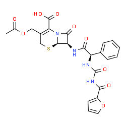 ChemSpider 2D Image | (6R,7R)-3-(Acetoxymethyl)-7-({(2R)-2-[(2-furoylcarbamoyl)amino]-2-phenylacetyl}amino)-8-oxo-5-thia-1-azabicyclo[4.2.0]oct-2-ene-2-carboxylic acid | C24H22N4O9S