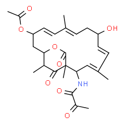 ChemSpider 2D Image | (3E,5E,9E,11E)-7-Hydroxy-1,4,10,19-tetramethyl-17,18-dioxo-2-(pyruvoylamino)-16-oxabicyclo[13.2.2]nonadeca-3,5,9,11-tetraen-13-yl acetate | C27H35NO8