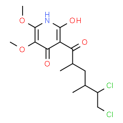 ChemSpider 2D Image | 3-(5,6-Dichloro-2,4-dimethylhexanoyl)-2-hydroxy-5,6-dimethoxy-4(1H)-pyridinone | C15H21Cl2NO5