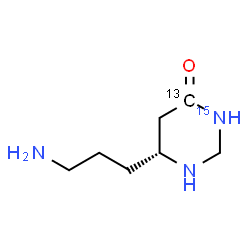 ChemSpider 2D Image | (6R)-6-(3-Aminopropyl)(4-~13~C,3-~15~N)tetrahydro-4(1H)-pyrimidinone | C613CH15N215NO