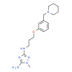 ChemSpider 2D Image | 1-Methyl-N~3~-{3-[3-(1-piperidinylmethyl)phenoxy]propyl}-1H-1,2,4-triazole-3,5-diamine | C18H28N6O