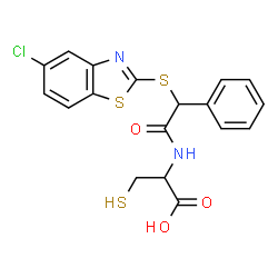 ChemSpider 2D Image | N-{[(5-Chloro-1,3-benzothiazol-2-yl)sulfanyl](phenyl)acetyl}cysteine | C18H15ClN2O3S3