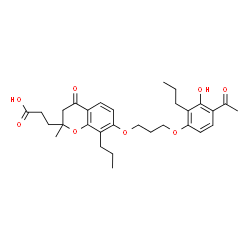 ChemSpider 2D Image | 3-{7-[3-(4-Acetyl-3-hydroxy-2-propylphenoxy)propoxy]-2-methyl-4-oxo-8-propyl-3,4-dihydro-2H-chromen-2-yl}propanoic acid | C30H38O8