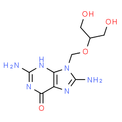 ChemSpider 2D Image | 2,8-Diamino-9-{[(1,3-dihydroxy-2-propanyl)oxy]methyl}-3,9-dihydro-6H-purin-6-one | C9H14N6O4