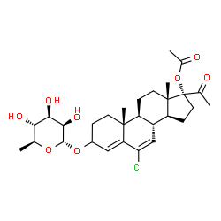 ChemSpider 2D Image | 6-Chloro-3-[(6-deoxy-alpha-L-mannopyranosyl)oxy]-20-oxopregna-4,6-dien-17-yl acetate | C29H41ClO8