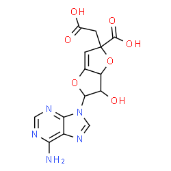 ChemSpider 2D Image | 9-[3,6-Anhydro-6-carboxy-6-(carboxymethyl)-5-deoxyhex-4-enofuranosyl]-9H-purin-6-amine | C14H13N5O7