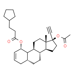 ChemSpider 2D Image | (1alpha,5beta,10xi,17alpha)-17-Acetoxy-19-norpregn-2-en-20-yn-1-yl 3-cyclopentylpropanoate | C30H42O4
