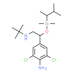 ChemSpider 2D Image | 2,6-Dichloro-4-(1-{[dimethyl(3-methyl-2-butanyl)silyl]oxy}-2-[(2-methyl-2-propanyl)amino]ethyl)aniline | C19H34Cl2N2OSi