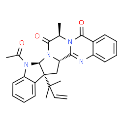 ChemSpider 2D Image | (7R,9aR,14bR,15aS)-10-Acetyl-7-methyl-14b-(2-methyl-3-buten-2-yl)-10,14b,15,15a-tetrahydroindolo[3'',2'':4',5']pyrrolo[2',1':3,4]pyrazino[2,1-b]quinazoline-5,8(7H,9aH)-dione | C28H28N4O3